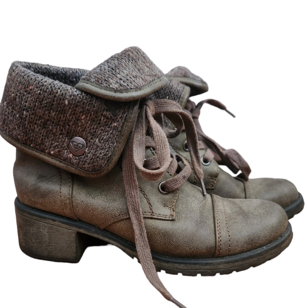 Roxy Size 6 Faux Leather Lace-up Green Women's Combat Boots